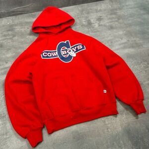 Vintage VTG Y2K 2000's 00's Russell Athletic Cowboy Red Boxy Cropped Hoodie